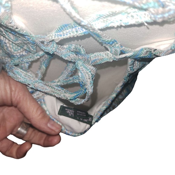 NWT- Sz L Gorgeous Aqua & Silver Knitted Low back Sleeveless Ruched Dress - Picture 5 of 13